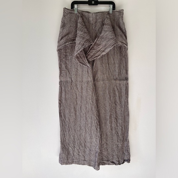 Anthropologie Post stamp Striped Brown wide leg linen pants elastic waist SZ M - Picture 1 of 7